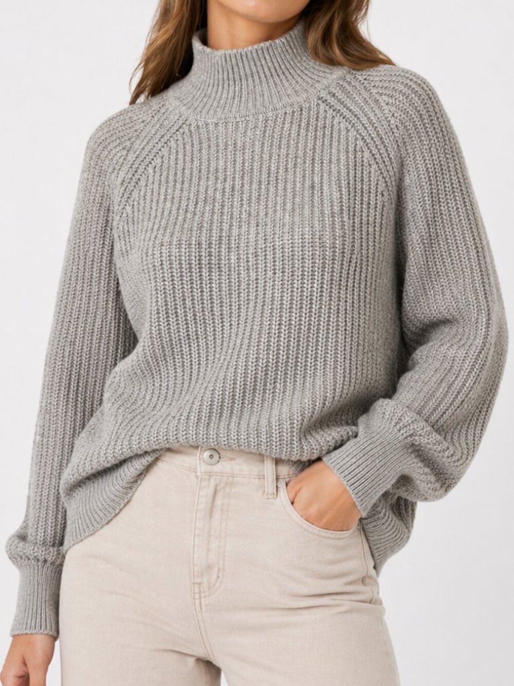 GAP 100% Cotton Shaker Knit Cropped Mock Neck Sweater Silver Gray XS